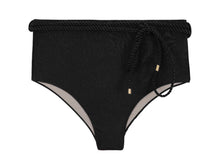 Carica l'immagine nel visualizzatore di Gallery, Product Front: Rio De Sol Bas Bottom Shimmer-Black Belted-High-Waist