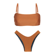 Carica l'immagine nel visualizzatore di Gallery, Product Front: Rio De Sol Ensemble Set Nocciola Bandeau-Reto High-Leg