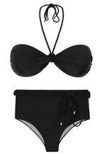 Carica l'immagine nel visualizzatore di Gallery, Product Front: Rio De Sol Ensemble Set Shimmer-Black Twist Belted-High-Waist