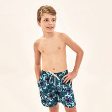 Carica l'immagine nel visualizzatore di Gallery, Image 04: Uv Line Maillot De Bain Garçon Shorts Aqua Hibiscus Kids Upf50+
