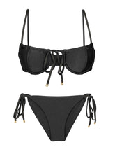 Carica l'immagine nel visualizzatore di Gallery, Product Front: Rio De Sol Ensemble Set Shimmer-Black Balconet-Tie Cheeky-Tie-Gold
