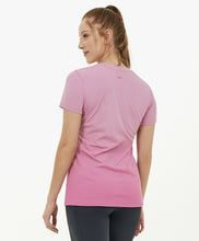 Carica l&#39;immagine nel visualizzatore di Gallery, Model Back: Alto Giro Fitness Haut T-Shirt Skin Fit Degrade Rosa Mauve

