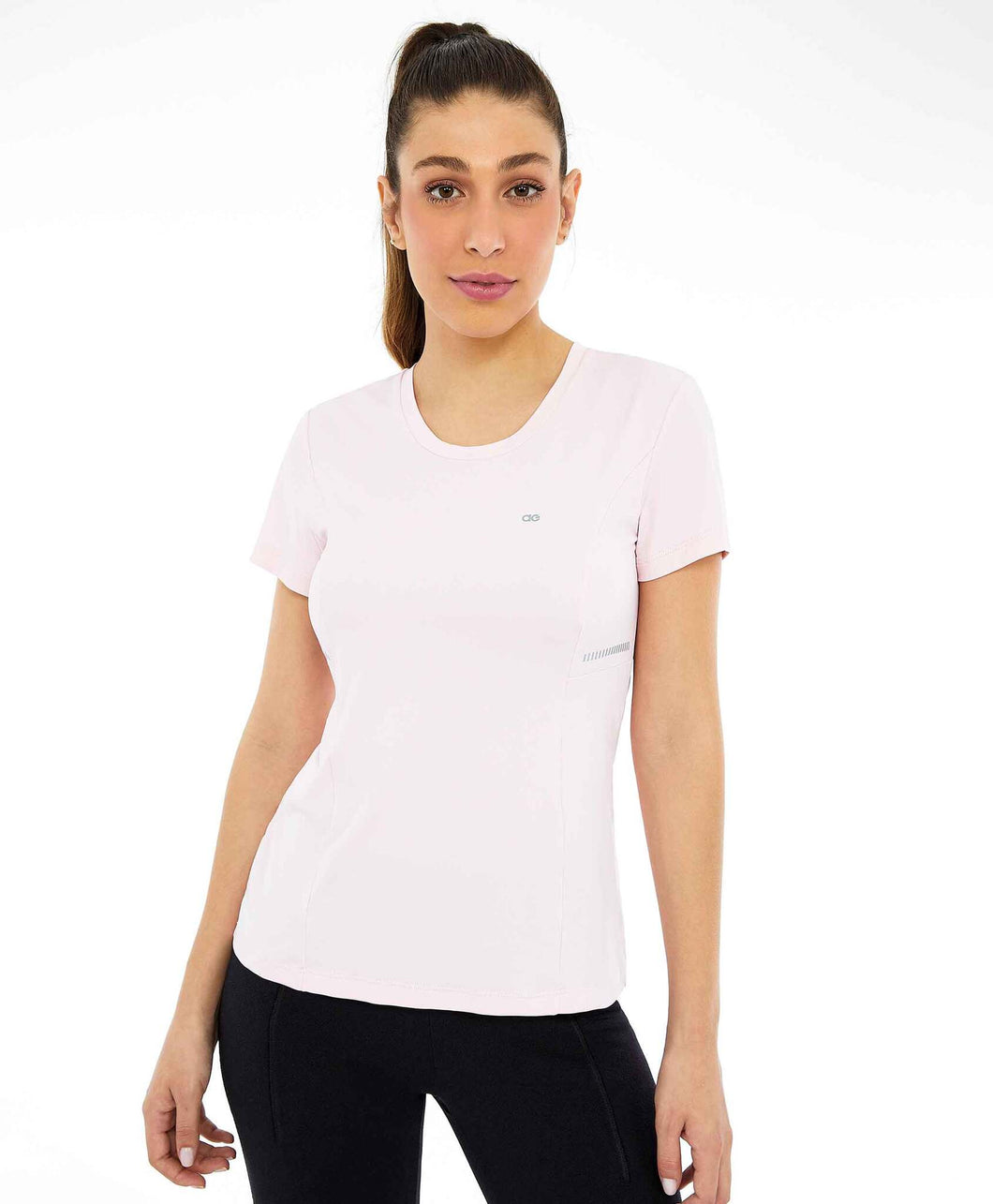 Model Front: Alto Giro Fitness Haut T-Shirt Skin Fit Recortes Com Refletivos Branco Optico