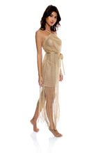 Carica l&#39;immagine nel visualizzatore di Gallery, Image 03: Luli Fama Vêtement De Plage Cross Halter Long Fringe Dress Gold Rush
