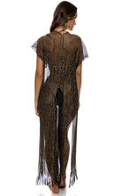 Carica l&#39;immagine nel visualizzatore di Gallery, Model Back: Luli Fama Vêtement De Plage Long Caftan Siren Dream Black Gold
