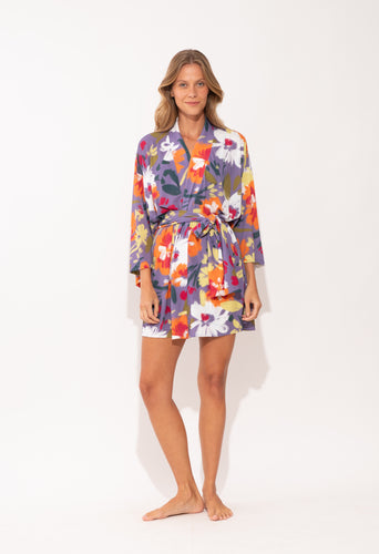 Model Front: Rio De Sol Vêtement De Plage Garden-Flower Kimono
