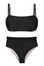 Carica l&#39;immagine nel visualizzatore di Gallery, Product Front: Rio De Sol Ensemble Set Shimmer-Black Bandeau-Reto Hotpants
