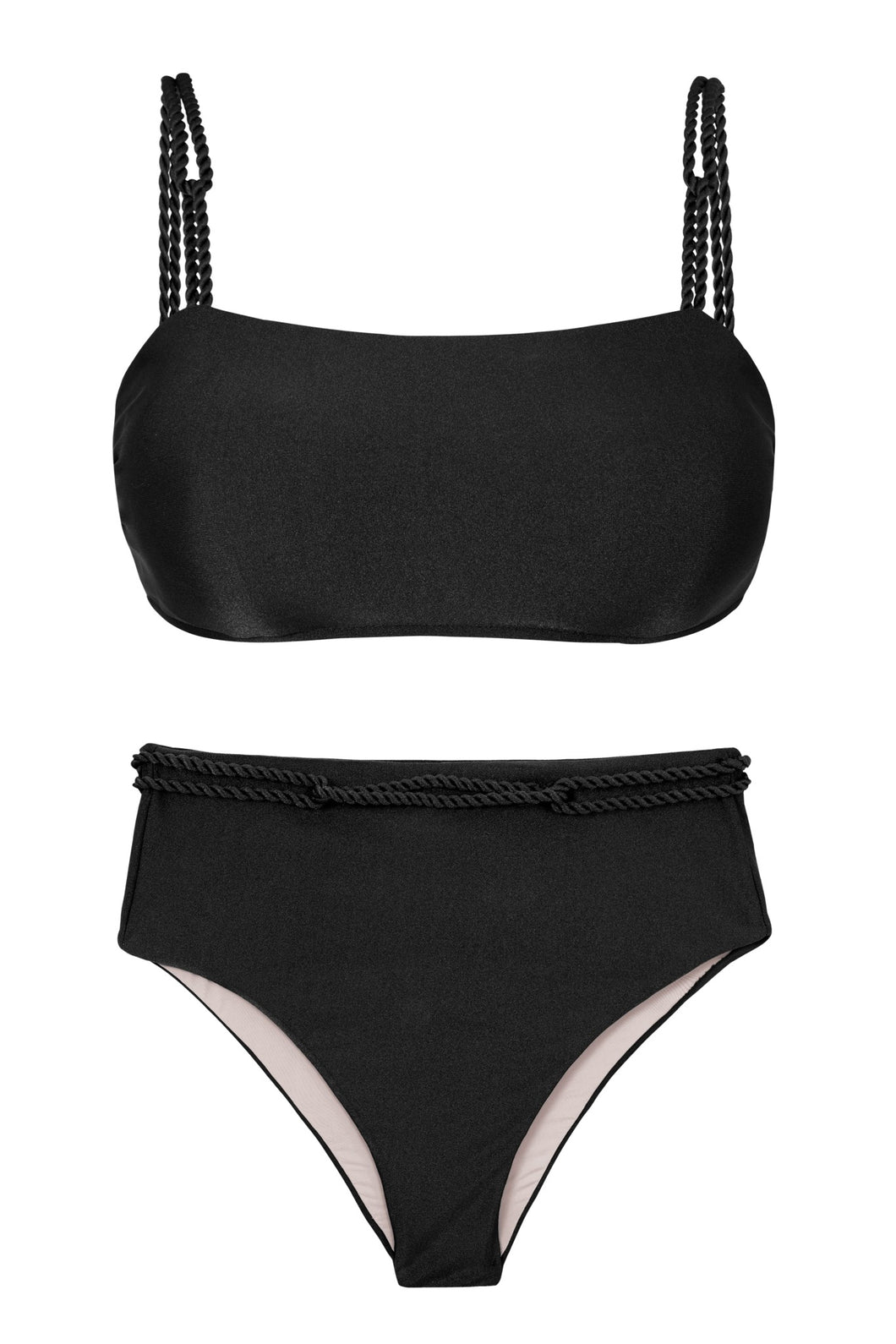 Product Front: Rio De Sol Ensemble Set Shimmer-Black Bandeau-Reto Hotpants