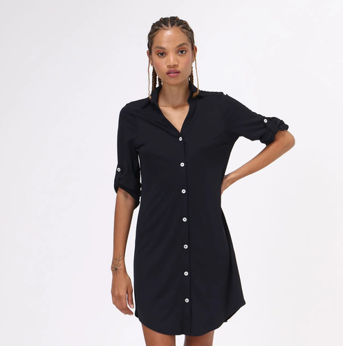 Model Front: Uv Line Robe De Plage Copenhagen Fpu50+ Shirtdress Black Uv
