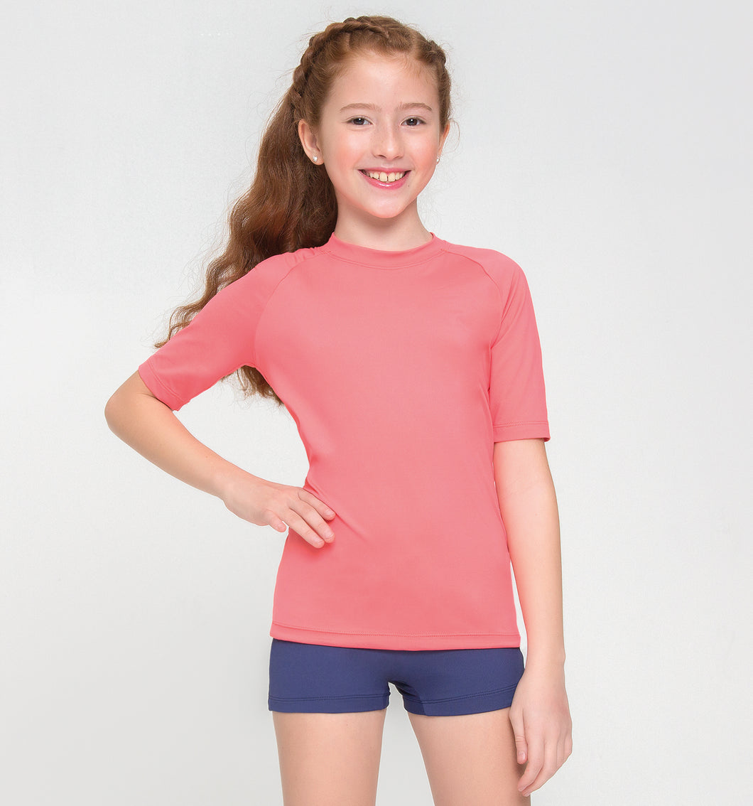 Model Front: Uv Line T-Shirt Kids Fpu50+ Uvpro Short Sleeve T-Shirt Coral Uv