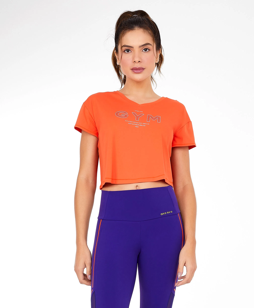 T-Shirt Cropped Skin Fit Gym Laranja Pitanga